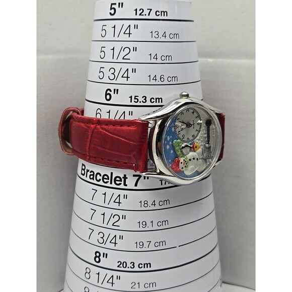 WYL Snowman Christmas Quartz Watch Red Leather Strap Novelty New Battery USA 3D - Picture 6 of 11